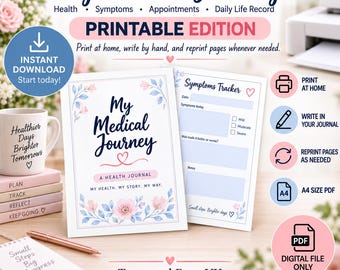 Printable Medical & Daily Life Journal | Health, Symptoms, Appointments | A4 PDF