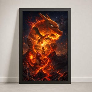 Charmander Charmeleon And Charizard Pokémon Game Poster, Retro Poster, Art Print, Bedroom Wall Ornament, Holiday & Birthday Surprise Gift
