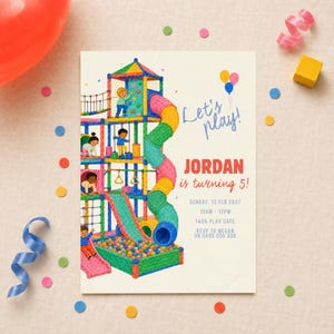 5th Birthday Indoor Playground Invitation, Editable Play Cafe Birthday Invite, Soft Play Party Canva Template, Kids Birthday Invitation