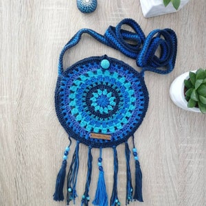 Bolso atrapasueños, bolso mandala, bolso boho, bolso hippie, bolso bandolera, azul