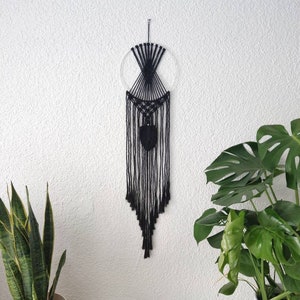 Macrame Dreamcatcher Black With Macrame Feather, Boho Decoration, Home Decor, Macrame Wallhanging