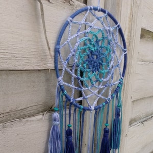 Crocheted Boho Dreamcatcher Ocean, with tassels, wallhanging homedecor