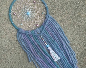 Boho Dreamcatcher spring with yarn falls and tassel charm in pastel colors, wallhanging homedecor