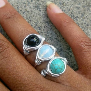 Gemstone ring turquoise, Boho ring, Hippiestyle, Wire ring image 4