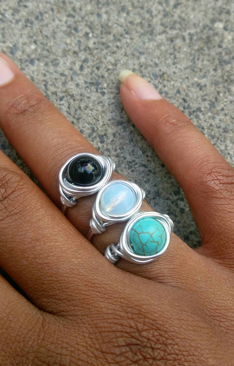 Gemstone ring turquoise, Boho ring, Hippiestyle, Wire ring image 4