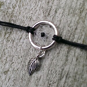 Dreamcatcher bracelet black and white with leaf charm bohostyle image 3