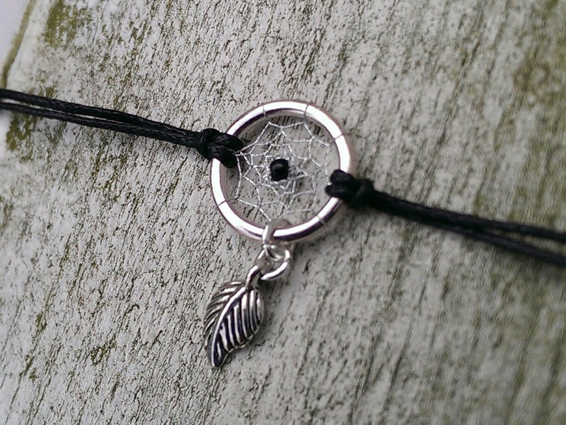 Dreamcatcher bracelet black and white with leaf charm bohostyle image 3