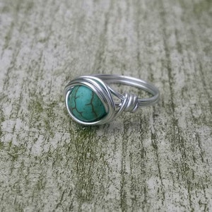 Gemstone ring turquoise, Boho ring, Hippiestyle, Wire ring