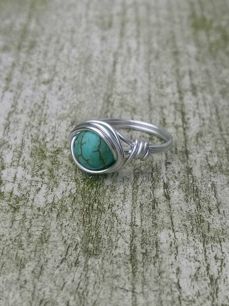 Gemstone ring turquoise, Boho ring, Hippiestyle, Wire ring image 1