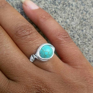 Gemstone ring turquoise, Boho ring, Hippiestyle, Wire ring image 2