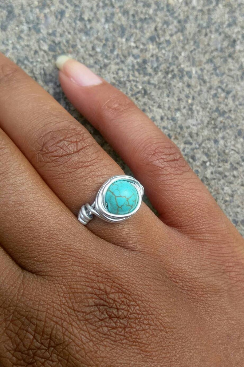 Gemstone ring turquoise, Boho ring, Hippiestyle, Wire ring image 2