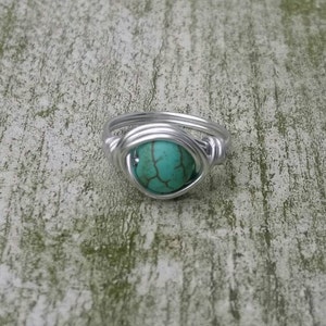 Gemstone ring turquoise, Boho ring, Hippiestyle, Wire ring image 3