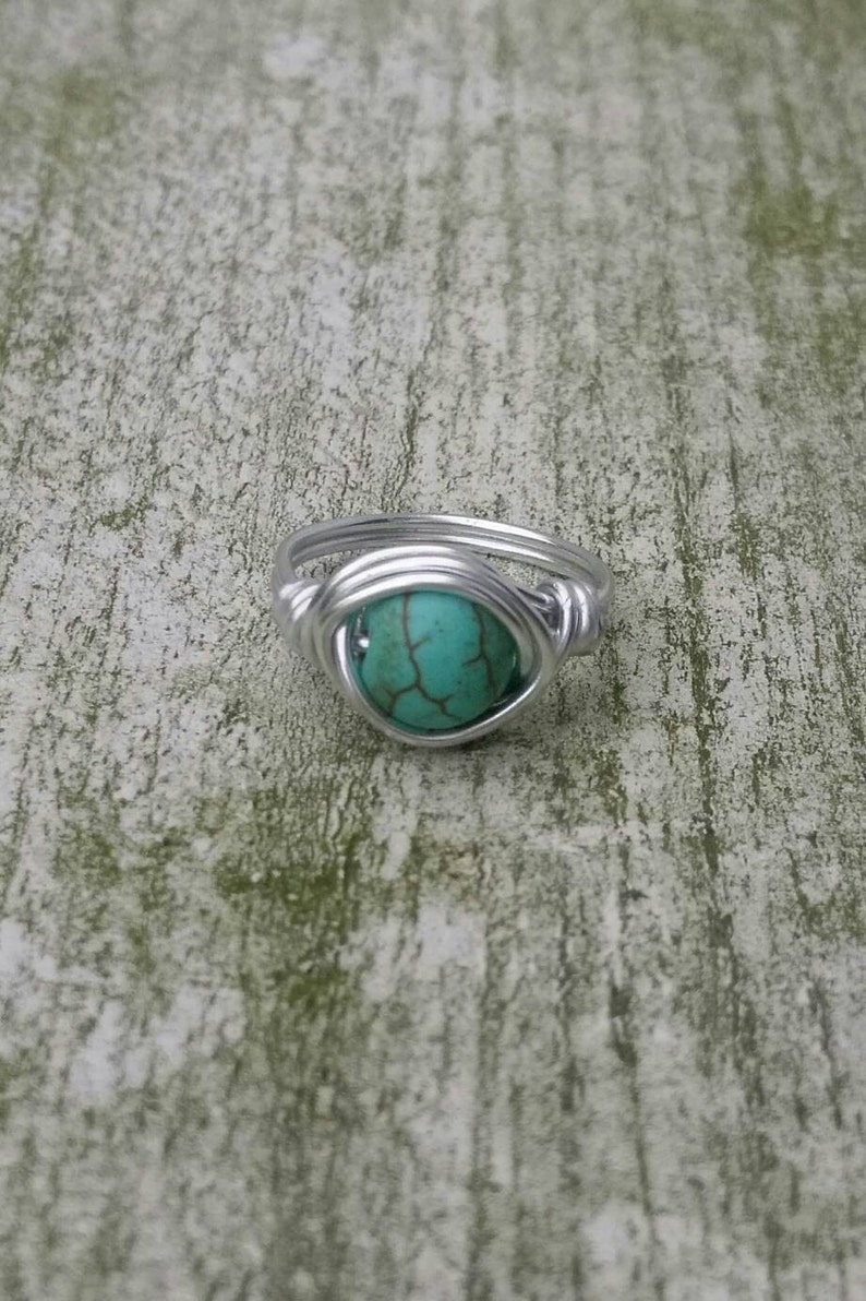 Gemstone ring turquoise, Boho ring, Hippiestyle, Wire ring image 3