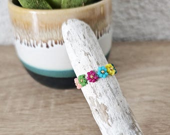 Anillo de perlas tropicales, anillo bohemio con flores de colores tropicales, anillo elástico, anillo hippie