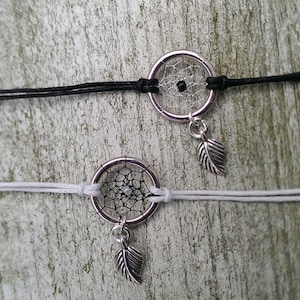 Bracelet Dream Catcher Noir et Blanc avec pendentif feuille style bohème, bracelet hippie, réglable image 5