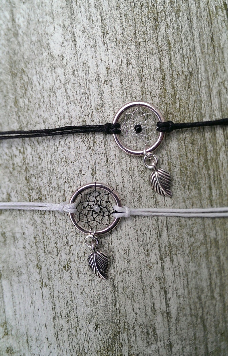 Dreamcatcher bracelet black and white with leaf charm bohostyle image 5