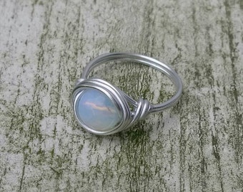 Gemstone ring Moonstone, Boho ring, Hippiestyle, Wire ring