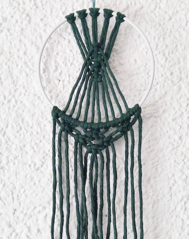 Small Macrame Dreamcatcher Forest Green, Boho Decoration, Home Decor, Macrame Wallhanging image 2