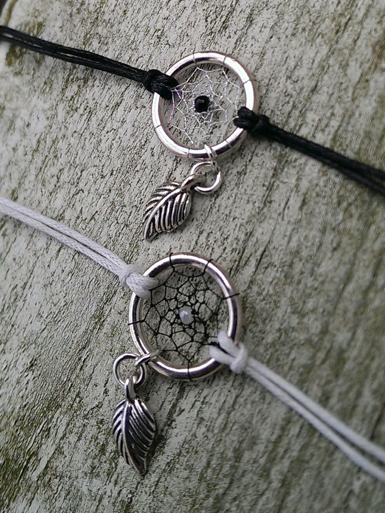 Dreamcatcher bracelet black and white with leaf charm bohostyle image 2