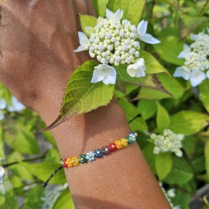 Beaded bracelet RAINBOW, colorful Boho Flower bracelet in rainbow colors, adjustable bracelet,  Hippie bracelet