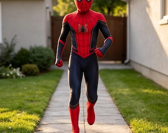 Kids Spider Hero Bodysuit, Red and Black Superhero Jumpsuit, Stretch Cosplay Outfit for Boys and Girls, Halloween and Comic Events