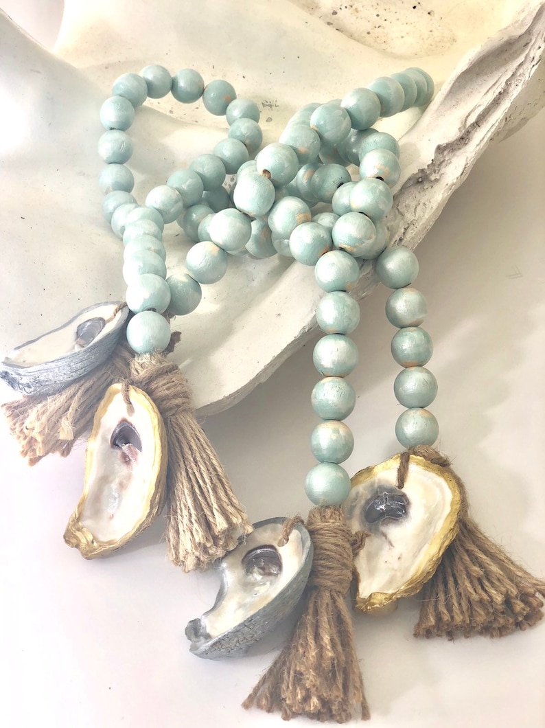 Blue/ Silver Oyster Coastal Blessing Beads image 0