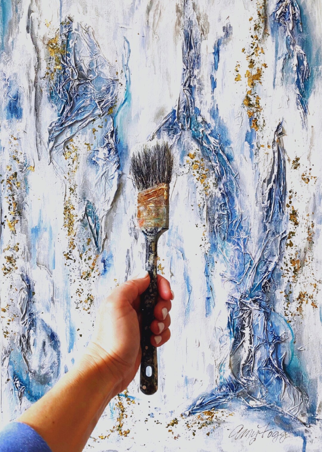SOLD! Textured Abstract Painting With Gold Leaf Accents, 20x30 - Etsy