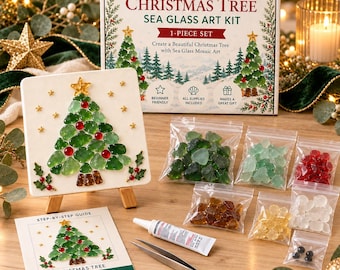 Kit per creare opere d'arte con vetri di mare a tema natalizio, set fai da te per mosaici natalizi, decorazioni natalizie fatte a mano, ghirlanda per albero di Natale, regalo decorativo per le feste
