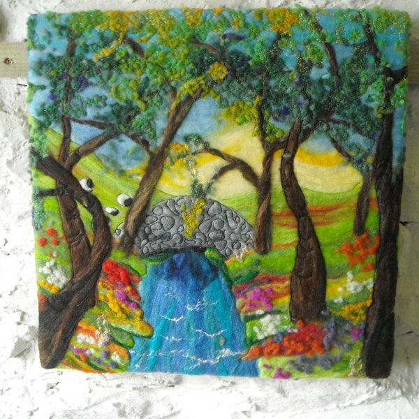 felt art, abstract trees, woodland picture