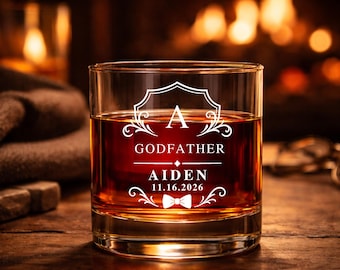 Personalized Godfather Wedding Gift, Custom Engraved Whiskey Glass with Name Date, Wedding Day Gift for Godfather