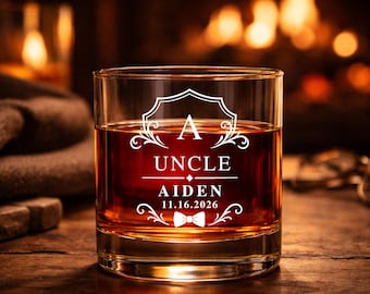Personalized Uncle Wedding Gift, Custom Engraved Whiskey Glass with Name Date, Wedding Day Gift for Uncle, Thank You Keepsake