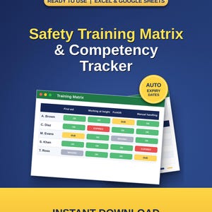 Matrice di formazione sulla sicurezza e monitoraggio delle competenze / Avvisi di scadenza, pianificazione annuale (Excel/Fogli Google)