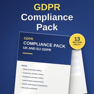 GDPR Compliance Pack | Data Protection Policy, Privacy Notices, DSAR, Breach Procedures (Word/Excel)