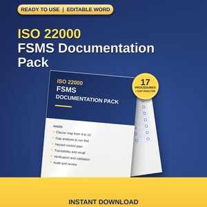 Pacchetto di documentazione ISO 22000 FSMS / 17 procedure, controllo dei rischi, tracciabilità (Word modificabile)