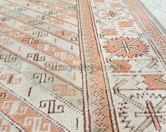 Alfombra de lana anudada a mano, con estampado tribal geométrico y tonos desérticos (decoración para sala de estar).