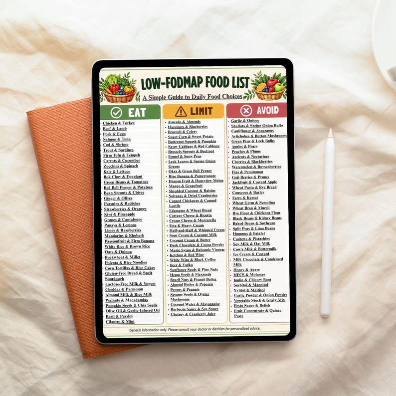 Low FODMAP Meal Planner Printable, Low FODMAP Food List, IBS Diet Chart ...