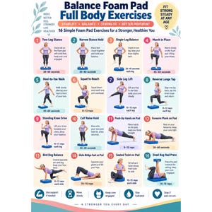 Balance Foam Pad Exercises Printable PDF, Stability Balance Workout Chart, Full Body Exercise Poster, Home Fitness Guide