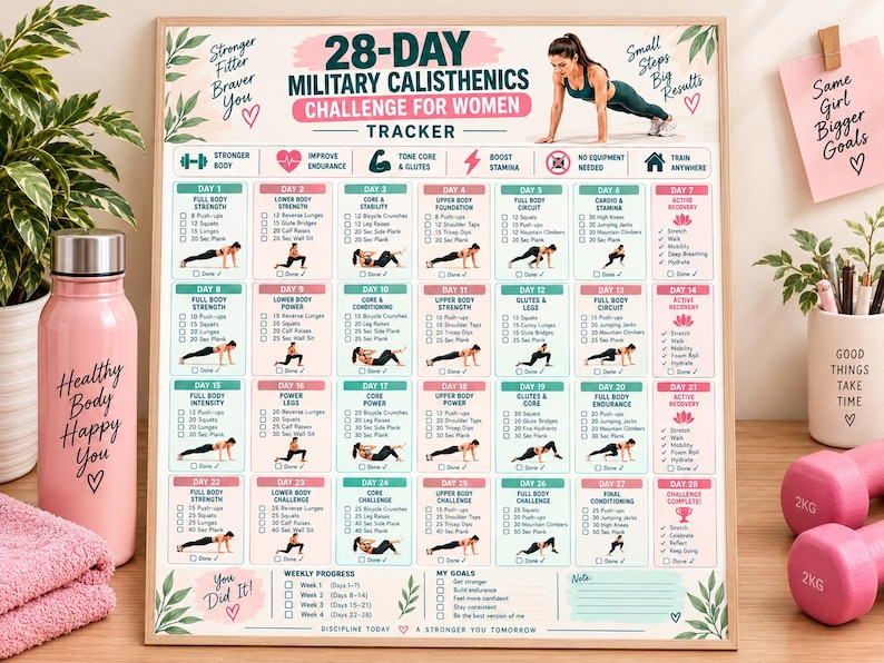 Plank Exercise .pdf 28 Day Military Calisthenics Challenge for Women, Printable Workout ...