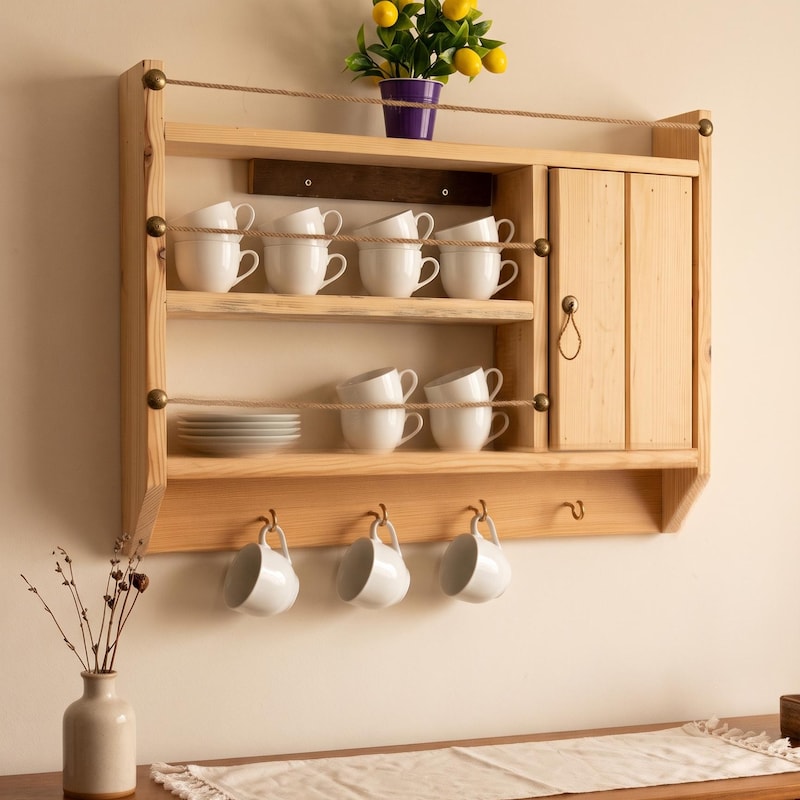 Rustic Mug Rack Kitchen Wall Cup Cabinet - Etsy UK