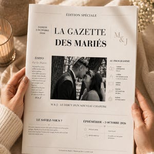 Gazette de mariage personnalisable | Journal des mariés | Programme mariage | Livret mariage invité | Template Canva PDF