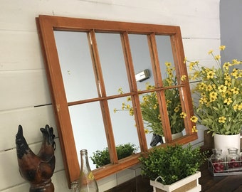 Distressed Old Window Mirror, Farmhouse irror with rustic style, Big Rustic Wall Mirror with Unique Style