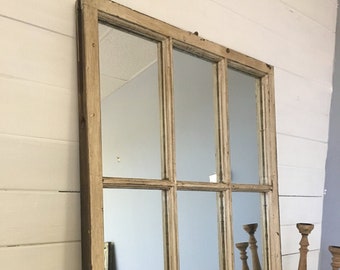 Distressed Barn Window Mirror made from a 1910 Pigeon Forge, TN home,  Large Farmhouse Mirror with Rustic trendy Style