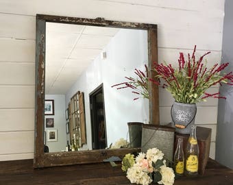 Distressed Window Mirror from a 1920 Charleston, SC home, Distressed Furniture, Large Mirror, Rustic, Farmhouse
