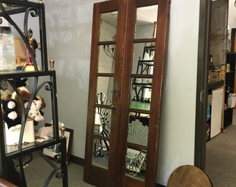 Antique Barn Door Mirror made from 2 antique parlor doors. Beautiful wood and details’m