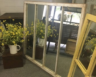 XL White Barn Mirror made from an antique window. 100% real. A great addition to any room.