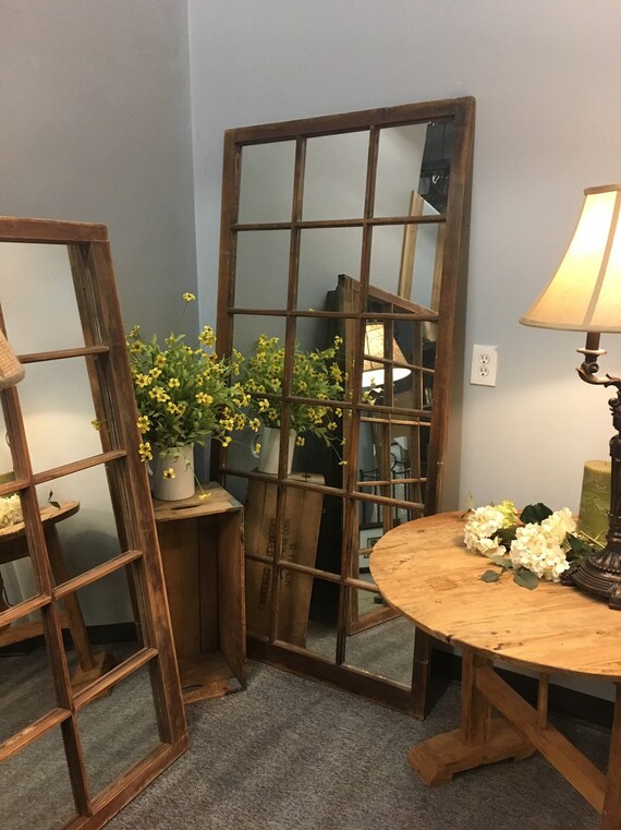 Distressed Barn Window Mirror Vintage Window Made Into A Wood Etsy