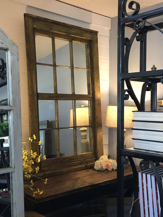 Unigue Rustic Window Mirror With Thick Wood Sash Large Farmhouse Wall Distressed Style Handmade One Of A Kind
