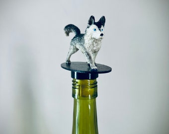 Huskie Bottle Stopper, use any wine or liquor bottle. Great dog gift.