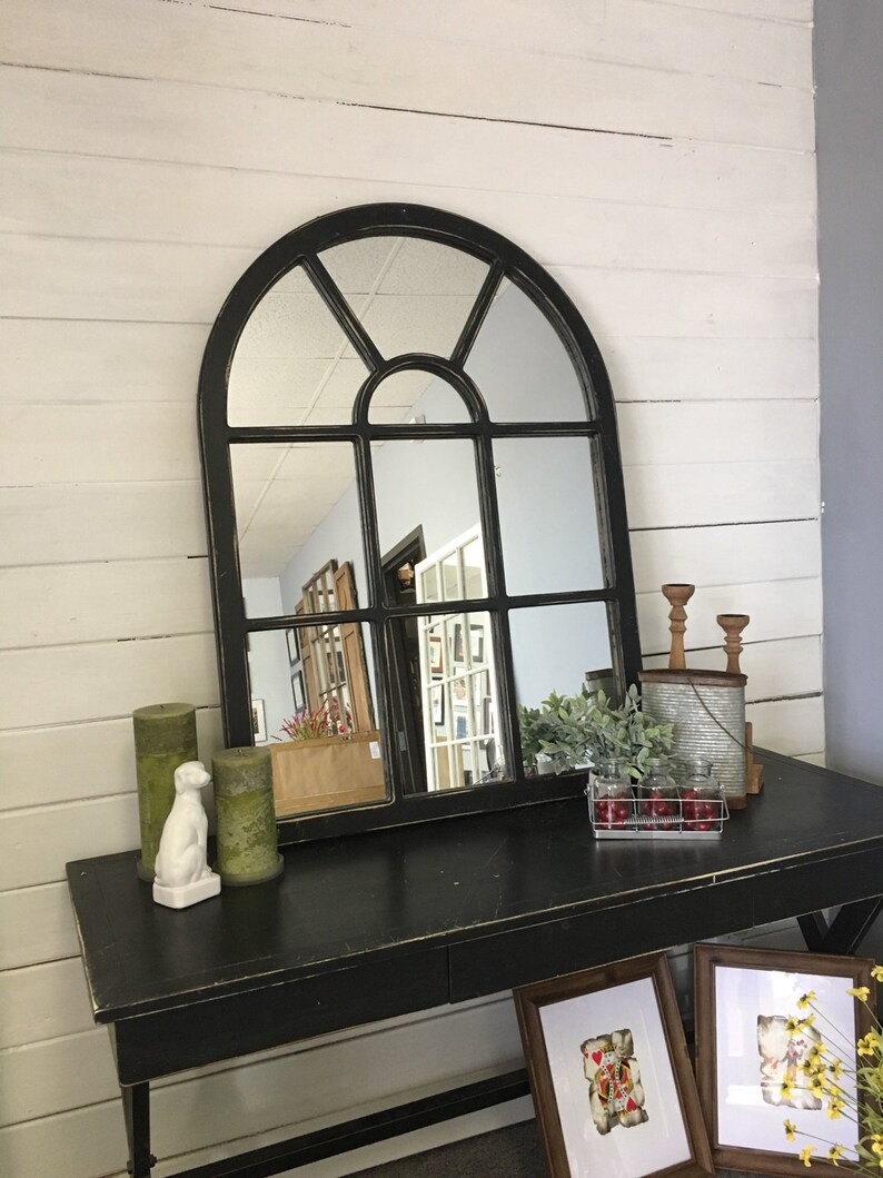 Arched Mirror Wall Window Black Large Pane