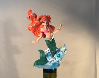 Little Mermaid Bottle Stopper decorate a wine or liquor bottle, Great Idea Gift for Her, handmade with handpainted details on each piece!